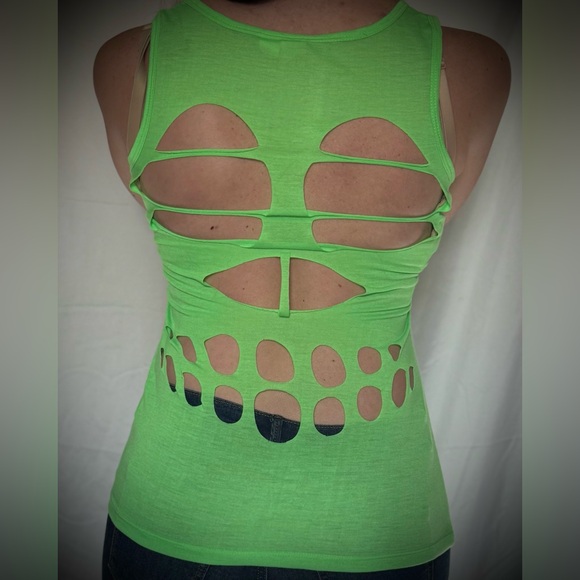 Legaci Neon Green Cutout Skull Back Tank Top With Black Skull Front - Picture 2 of 5